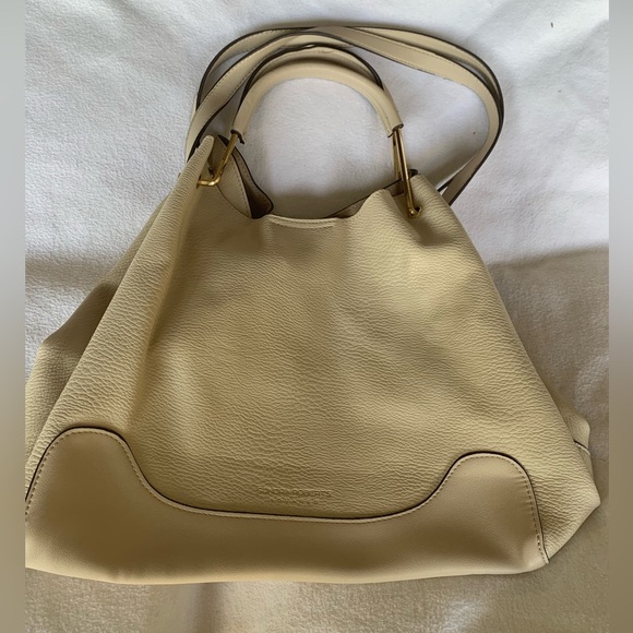 SANDRA ROBERTS SQUARED Large Leather Ivory Shoulder Bag Double Handles Womens - Picture 11 of 14